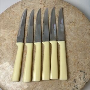 Thames Steak Knives Set of 6 Japan Cream Ivory Hollow Ground Stainless Steel MCM